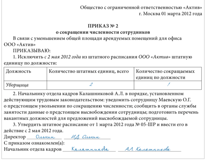 Уведомление о предложении вакантной должности образец