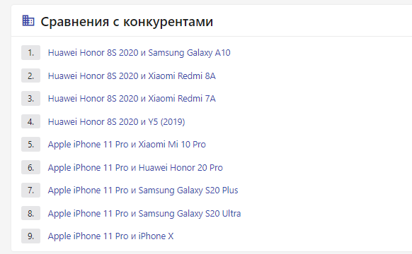Сравнение мобильных телефонов по характеристикам